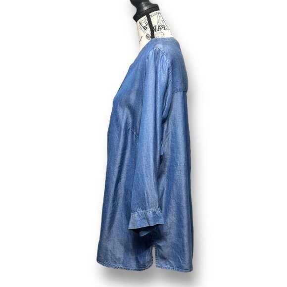 Studio JPR 1X Blue Chambray Denim Look Blouse Long Sleeve Tunic Top Boho Casual - Picture 6 of 10